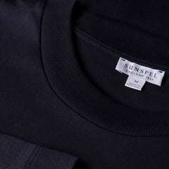 Sunspel Long Sleeve Heavyweight T-shirt Navy - Parasol Store