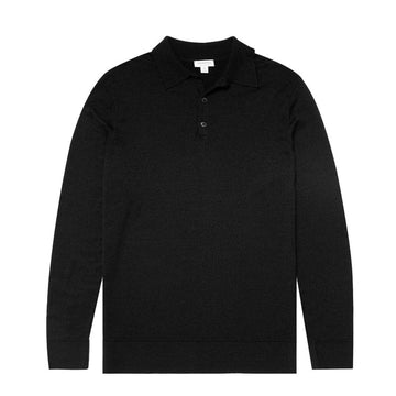 Sunspel Long Sleeve Polo Black