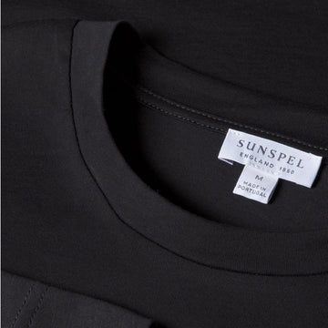 Sunspel Long Sleeve Riviera Midweight T-Shirt Black - Parasol Store