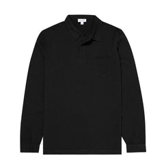 Sunspel Long Sleeve Riviera Polo Black - Parasol Store