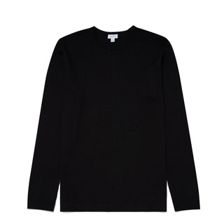 Sunspel Long Sleeve Waffle T-shirt Black - Parasol Store