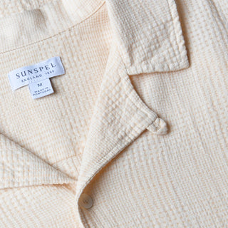 Sunspel Loose Weave Check Shirt Ecru - Parasol Store