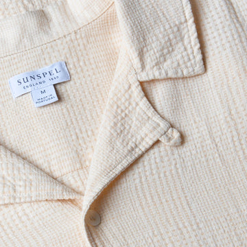 Sunspel Loose Weave Check Shirt Ecru - Parasol Store