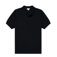 Sunspel Mesh Stitch S/S Polo Knitwear Navy - Parasol Store