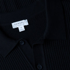 Sunspel Mesh Stitch S/S Polo Knitwear Navy - Parasol Store
