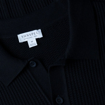Sunspel Mesh Stitch S/S Polo Knitwear Navy - Parasol Store