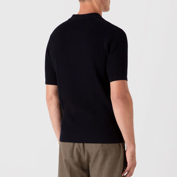 Sunspel Mesh Stitch S/S Polo Knitwear Navy - Parasol Store