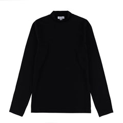 Sunspel Womens Mock Neck L/S Top Black - Parasol Store