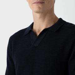 Sunspel Open Textured Polo Shirt Navy - Parasol Store