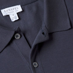 Sunspel Pique Polo Shirt Navy - Parasol Store