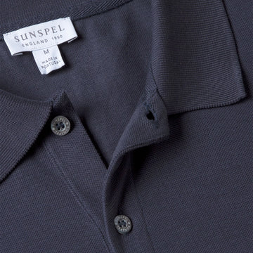 Sunspel Pique Polo Shirt Navy - Parasol Store