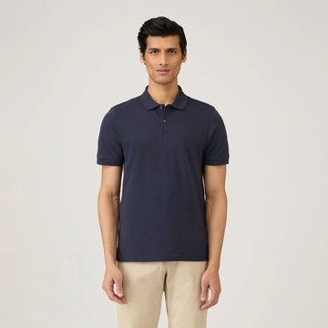 Sunspel Pique Polo Shirt Navy - Parasol Store