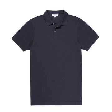 Sunspel Pique Polo Shirt Navy - Parasol Store