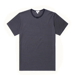 Sunspel S/S Classic Stripe T-Shirt Navy / Ecru Pinstripe