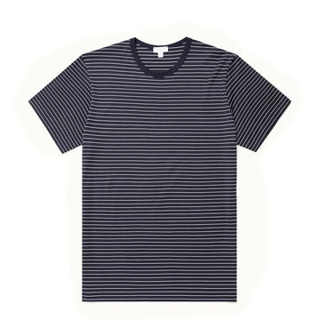 Sunspel S/S Classic Stripe T-Shirt Navy / Ecru Pinstripe