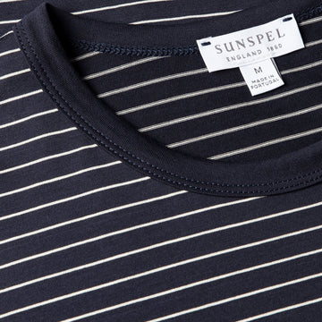 Sunspel S/S Classic Stripe T-Shirt Navy / Ecru Pinstripe