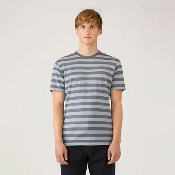 Sunspel SS Classic Stripe T-Shirt Stone Blue / Slate Blue Block Stripe