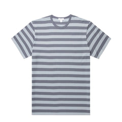 Sunspel SS Classic Stripe T-Shirt Stone Blue / Slate Blue Block Stripe