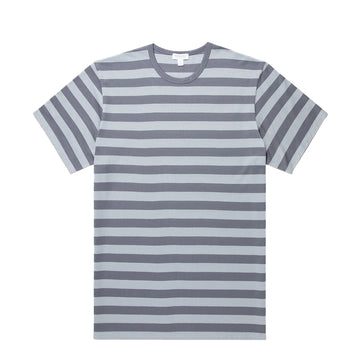 Sunspel SS Classic Stripe T-Shirt Stone Blue / Slate Blue Block Stripe