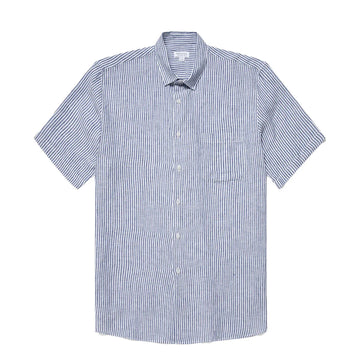 Sunspel SS Italian Linen Shirt Navy / White Linen Stripe - Parasol Store