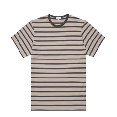 Sunspel S/S Stripe Crew Neck Tee Ash Grey / Charcoal - Parasol Store