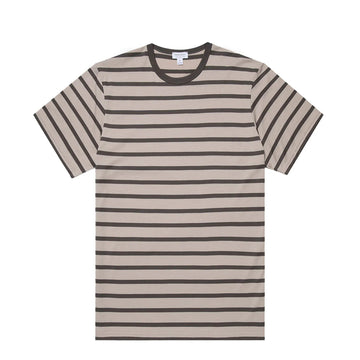 Sunspel S/S Stripe Crew Neck Tee Ash Grey / Charcoal
