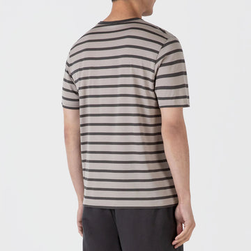 Sunspel S/S Stripe Crew Neck Tee Ash Grey / Charcoal - Parasol Store