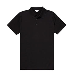 Sunspel Sea Island Cotton Polo Shirt Black - Parasol Store