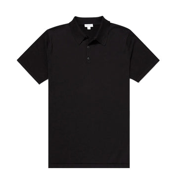 Sunspel Sea Island Cotton Polo Shirt Black - Parasol Store