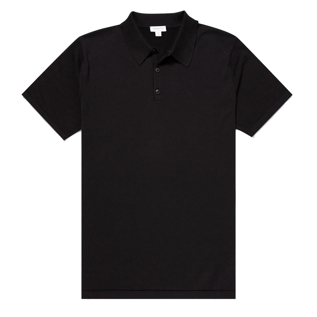 Sunspel Sea Island Cotton Polo Shirt Black - Parasol Store