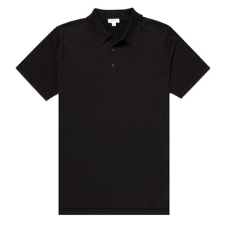 Sunspel Sea Island Cotton Polo Shirt Black - Parasol Store