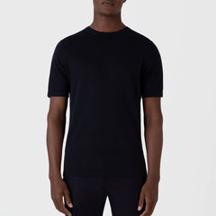 Sunspel Sea Island Crew S/S Knitwear Light Navy - Parasol Store