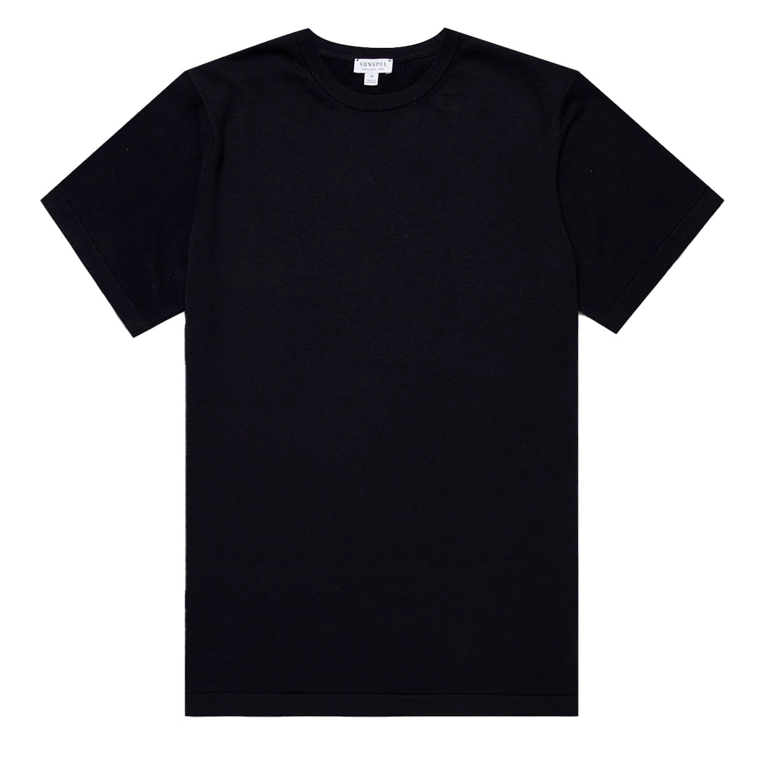 Sunspel Sea Island Crew S/S Knitwear Light Navy - Parasol Store