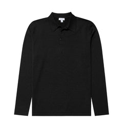 Sunspel Sea Island L/S Polo Knitwear Black - Parasol Store