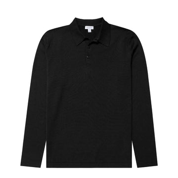Sunspel Sea Island L/S Polo Knitwear Black - Parasol Store