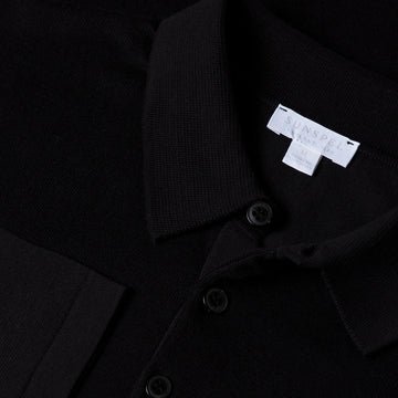 Sunspel Sea Island L/S Polo Knitwear Black - Parasol Store