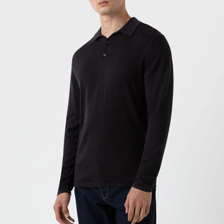 Sunspel Sea Island L/S Polo Knitwear Black - Parasol Store
