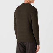 Sunspel Textured Cotton L/S Polo Knitwear Khaki - Parasol Store