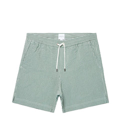 Sunspel Textured Stripe Swimshort Bright Green / White Seersucker Pinstripe