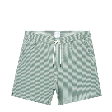 Sunspel Textured Stripe Swimshort Bright Green / White Seersucker Pinstripe