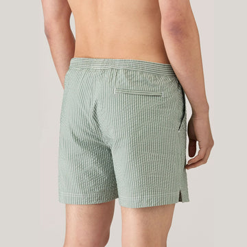 Sunspel Textured Stripe Swimshort Bright Green / White Seersucker Pinstripe