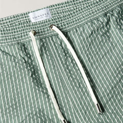 Sunspel Textured Stripe Swimshort Bright Green / White Seersucker Pinstripe