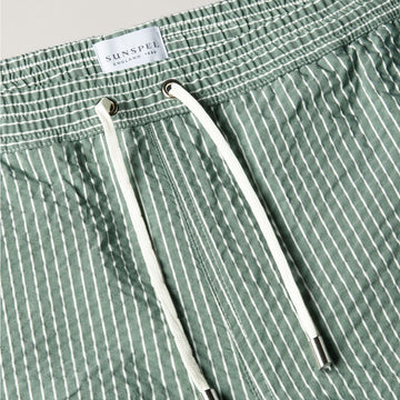 Sunspel Textured Stripe Swimshort Bright Green / White Seersucker Pinstripe