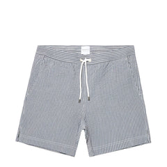 Sunspel Textured Stripe Swimshort Navy / White Seersucker Pinstripe