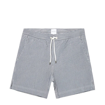 Sunspel Textured Stripe Swimshort Navy / White Seersucker Pinstripe