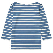 Sunspel Womens 3/4 Sleeve Boat Neck T-Shirt Bluestone / Ecru Breton Stripe Sunspel