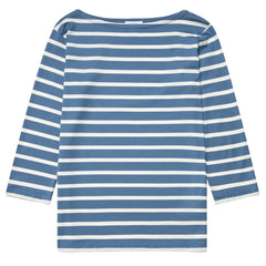 Sunspel Womens 3/4 Sleeve Boat Neck T-Shirt Bluestone / Ecru Breton Stripe Sunspel