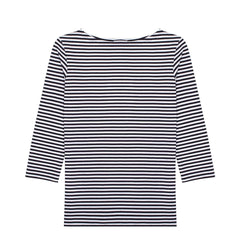 Sunspel Womens 3/4 Sleeve Boat Neck T-Shirt White / Navy Stripe - Parasol Store