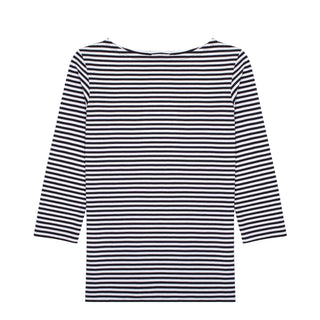 Sunspel Womens 3/4 Sleeve Boat Neck T-Shirt White / Navy Stripe - Parasol Store