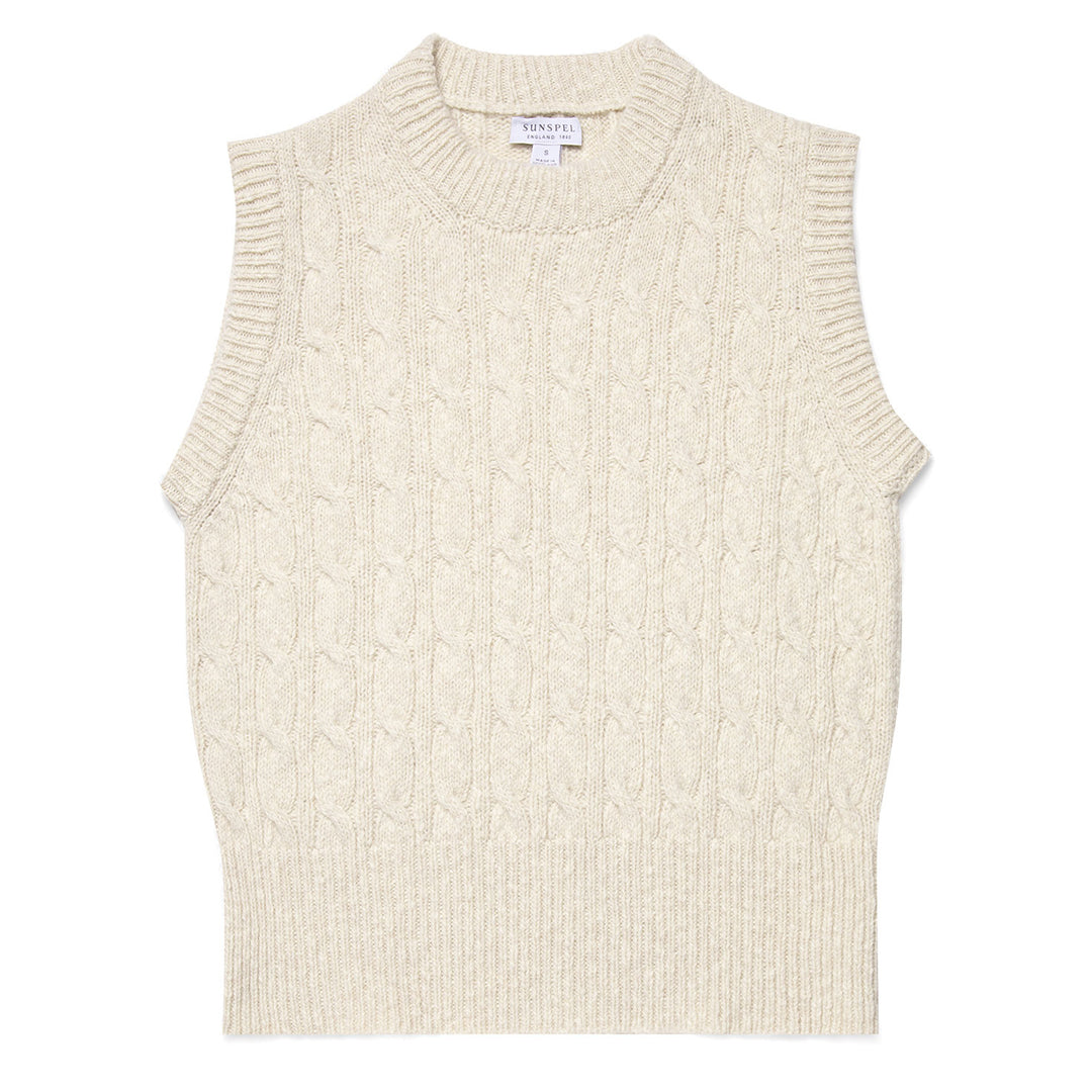 Sunspel Womens Cable Knit Vest Ecru - Parasol Store